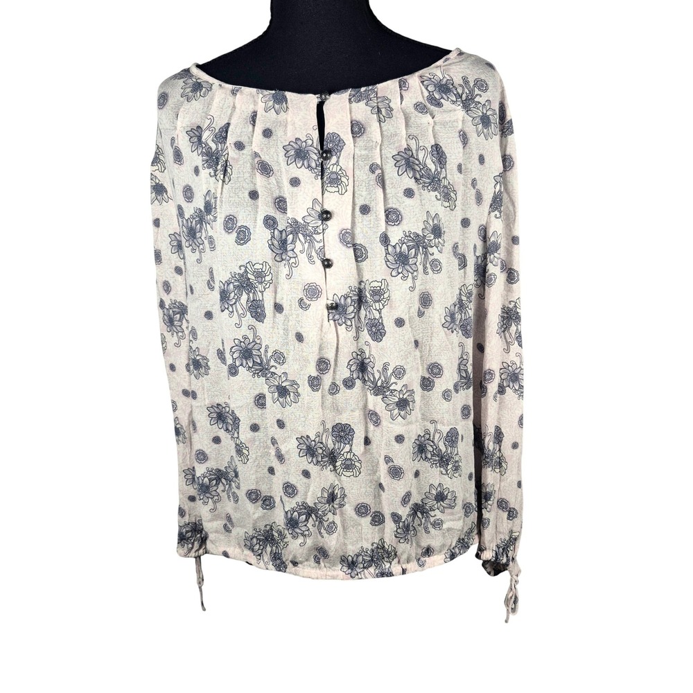 Lucky Brand White Purple‎ Floral Peasant Blouse Womens LG Boho Long Sleeve Flowy